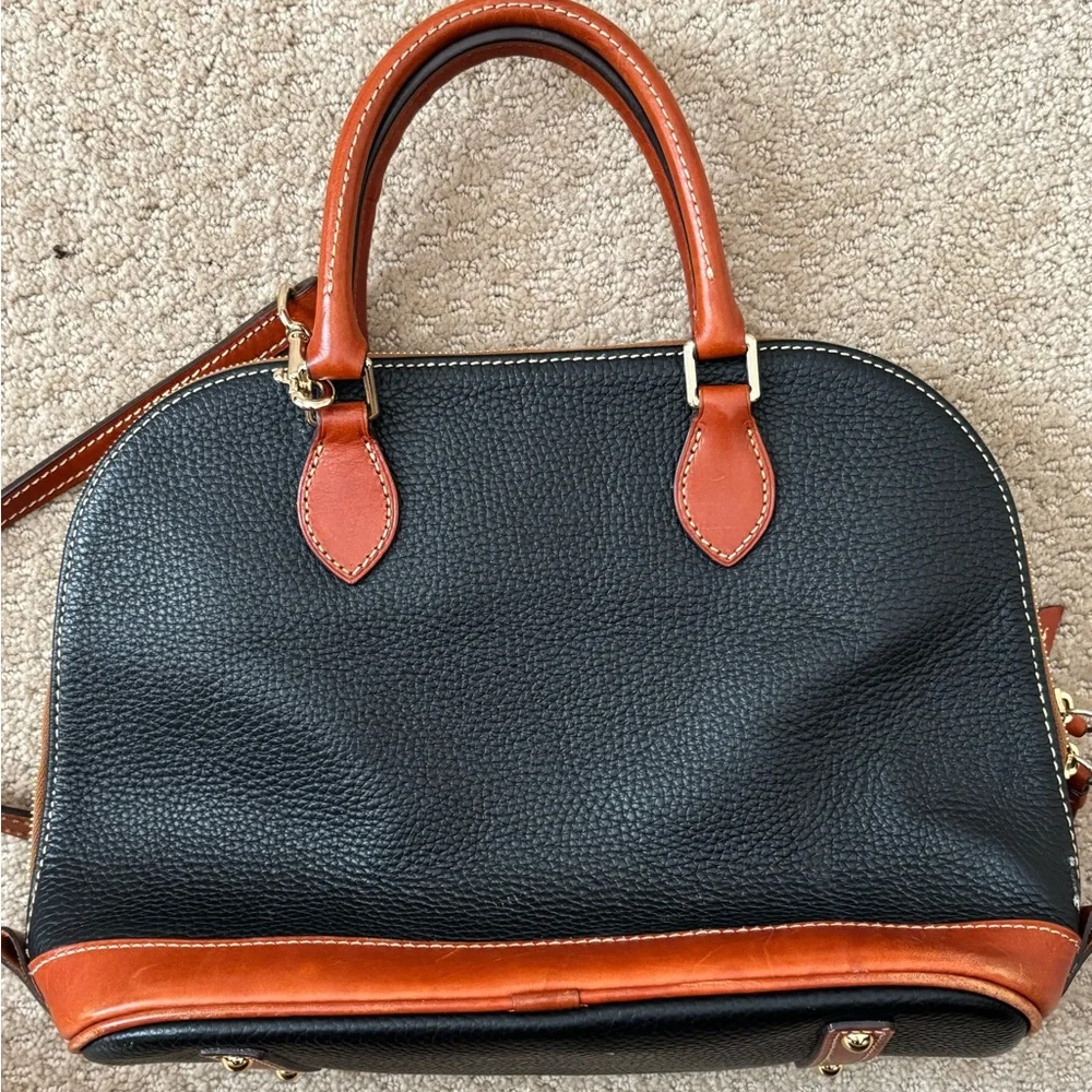 Dooney and Burke Pebble Grain Zip Zip Satchel. Black w/ brown leather accents. - Picture 3 of 7